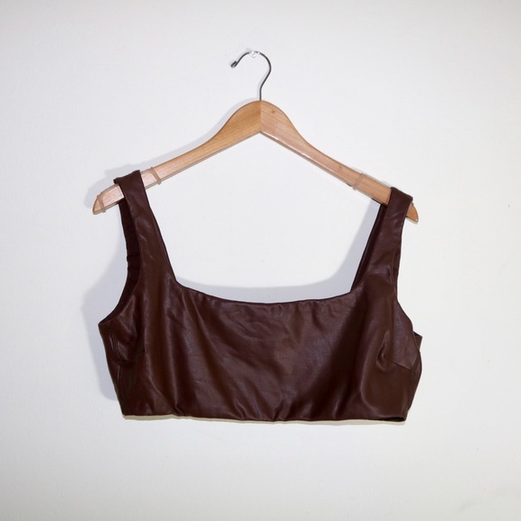 Skims Faux Leather Bralette in Jasper - Picture 4 of 10